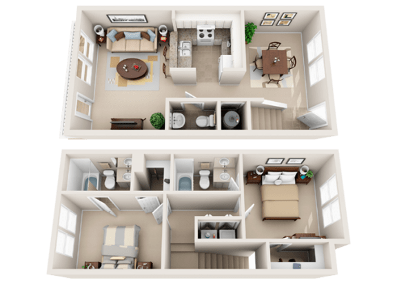 2 Bedroom 2.5 Bathroom Apartments